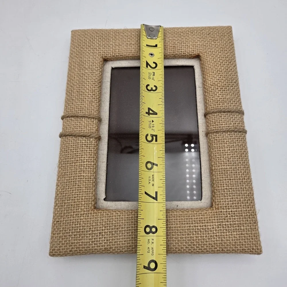Vintage Wood Burlap? Velvet Picture Frame Photo size 4.5